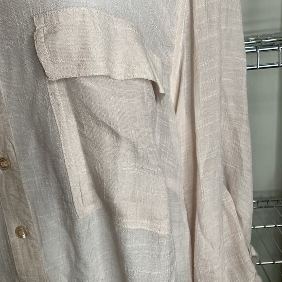 Spense Women's Pale Pink Button Up Blouse Size 3X Roll Tab Sleeves Flowy Coastal - Picture 10 of 13